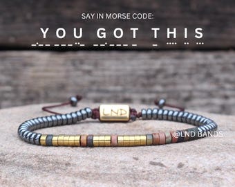 Morse code YOU GOT THIS bead Bracelet, Adjustable Bohemian affirmational motivational, encouraging