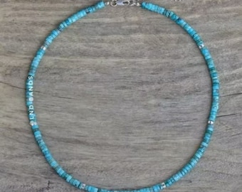 Turquoise Bead Necklace, 2x4mm Natural Jasper Beads, Dainty Necklace, Boho style, unisex gift, Summer gift, Minimalist Necklace, ethnic