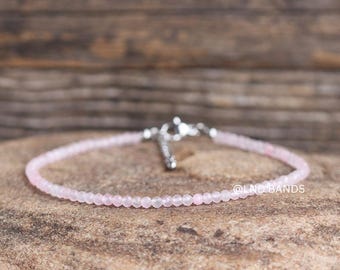 Cavigliera: Quarzo rosa 3 mm sfaccettato, meditazione boho yoga tibetano, amore rilassante