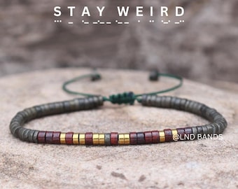 Morse code STAY WEIRD, Adjustable funny secret message, Inspirational, birthday gift, joke, crazy gift
