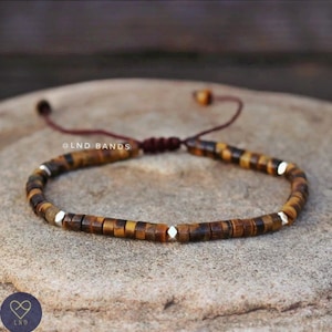 Tiger Eye 2x4mm Bead Bracelet, Adjustable, Minimalist Bohemian Bracelet, Natural Stone Bracelet, Dainty Bracelet, gift for her, gift for him