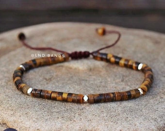 Tiger Eye 2x4mm Bead Bracelet, Adjustable, Minimalist Bohemian Bracelet, Natural Stone Bracelet, Dainty Bracelet, gift for her, gift for him