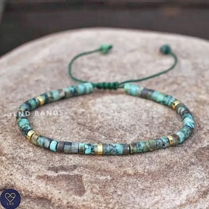 African Turquoise 2x4mm Beaded Minimalist Natural Stone Bracelet, Adjustable, Tibetan Bracelet, Bohemian, Yoga, Meditation