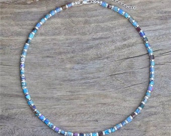 Blue/Purple tube 4mm Imperial Jasper Necklace, Adjustable Ethnic Yoga Necklace, birthday gift, positive vibe, Boho style