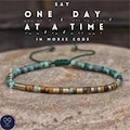 Morse code ONE DAY AT A Time  African Turquoise Tiger eye, Adjustable Affirmation Bracelet,  motivational encouraging meaningful bracelet