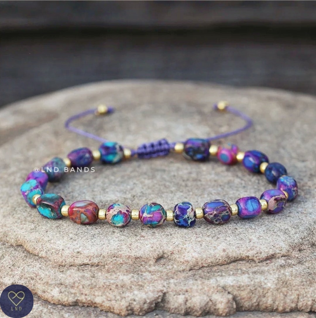 Galaxy Sea Sediment Boho Heart Shape Handmade Healing Reiki Beaded Bracelet Gift