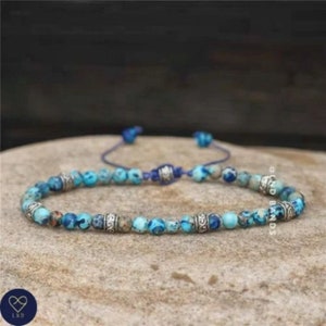 Blue Galaxy Sea Sediment Jasper adjustable bracelet 4mm, Dainty Yoga Minimalist Bohemian meditation