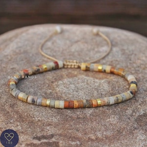 Crazy Agate 2x4mm Bead Bracelet, Adjustable High Quality, Minimalist Boho Bracelet, Natural Stone Bracelet, Dainty Bracelet