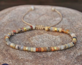 Pulsera de cuentas de ágata loca de 2 x 4 mm - Minimalista, ajustable, estilo boho, yoga, étnica, meditación, tibetana