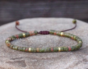 Unakite 2x4mm Bead Bracelet, Adjustable High Quality Minimalist Bohemian Bracelet, Natural Stone Bracelet, Dainty Yoga Ethno Bracelet