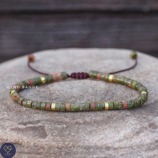 Unakite Bead Bracelet, Adjustable High Quality Minimalist Bohemian Bracelet, Natural Stone Bracelet, Dainty Bracelet