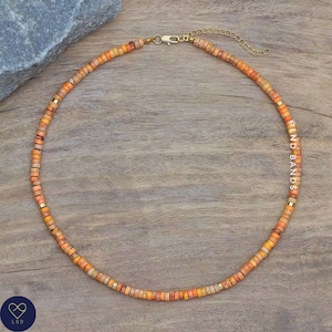 Orange Jasper Bead Necklace, Minimalist Bohemian Necklace, Natural Stone Necklace, Dainty Necklace, Tibetan Necklace, Yoga, 2x4mm