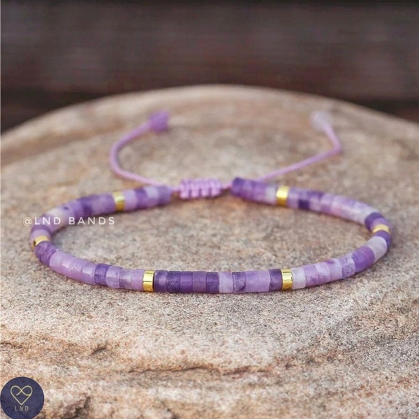 Purple Mica Bead Bracelet, Adjustable 4mm, Minimalist Bohemian Bracelet, Natural Stone Bracelet, Dainty Bracelet, Tibetan gemstone, Luck