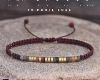 Morse code I AM ENOUGH Picasso Jasper Bracelet, Adjustable Affirmation Bracelet,  motivational encouraging meaningful bracelet, strength