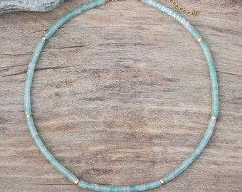 Green Aventurine Bead Necklace, Adjustable, Minimalist Bohemian necklace, Natural Stone necklace, Dainty necklace, Tibetan gemstone, 2x4mm
