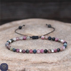 Tourmaline Beaded Bracelet: Tibetan Bracelet, Adjustable Gemstones Dainty Bracelet, Yoga, Minimalist Bohemian Bracelet, protection 3mm