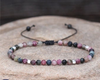 Bransoletka z turmalinu, Bransoletka tybetańska, Regulowana delikatna bransoletka z kamieni szlachetnych, Joga, Minimalistyczna bransoletka boho, Letnie wibracje, 3 mm