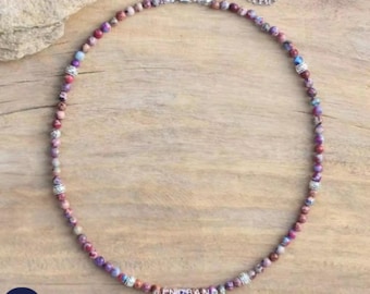 Galaxy Sea Sediment Necklace, Adjustable, Minimalist Bohemian necklace, Natural Stone necklace, Dainty necklace, Tibetan gemstone, 4x4mm
