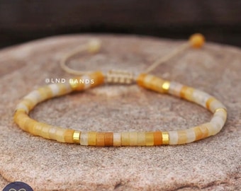 Yellow Jade Jewellery Bracelet, Adjustable 4 mm Beaded Bracelet with gold plated beads, Minimalist Bracelet, Natural Stone Bracelet