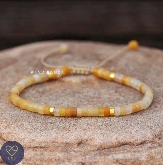STONE BEAD BRACELET 4 MM W/GOLD BEADS YELLOW JADE STONE BEAD BRACELET 4 MM W/GOLD BEADS YELLOW JADE