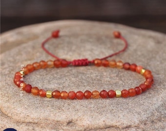 Red Agate Faceted Beaded Bracelet, Tibetan Bracelet, Adjustable Gemstones Dainty Bracelet, Yoga, Minimalist Bohemian Bracelet, grounding