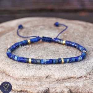 Lapis Lazuli 2x4mm Bracelet, Adjustable Minimalist Gemstone Dainty Bracelet, Yoga, Meditation, blue friendship bracelet movement