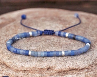 Blue Aventurine 2x4mm Bead Bracelet - Adjustable Natural Stone Friendship Tibetan Gemstone, Yoga, Ethno, Boho