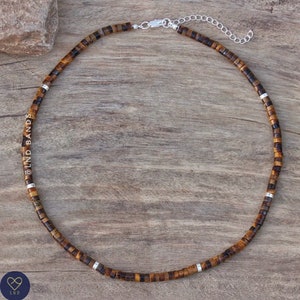 Tiger Eye Bead Necklace, Adjustable, Minimalist Bohemian necklace, Natural Stone necklace, Dainty necklace, Tibetan gemstone, 2x4mm, summer