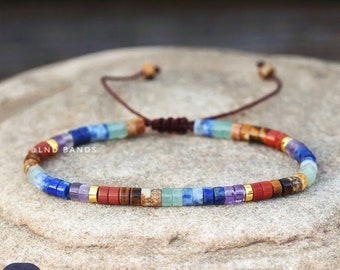 NUEVA pulsera de 7 chakras, pulsera de yoga boho de meditación, pulsera de piedras preciosas, equilibrio, poder, protección, calma, conexión a tierra, regalo de cumpleaños