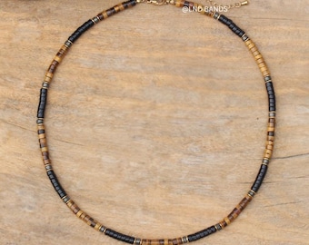 Onyx Pyrite Tiger Eye Beaded Necklace - Minimalist Gemstone Jewellery, boho, ethnic style