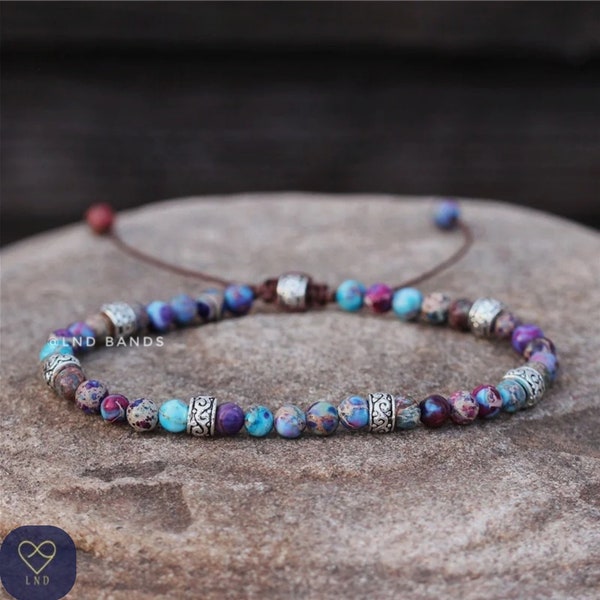 Galaxy Sea Sediment Jasper bracelet 4mm , Tibetan Bracelet, Adjustable Dainty Bracelet, Yoga, Minimalist Bohemian Bracelet,  Summer Gift