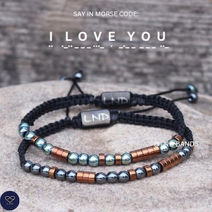 Morsecode "I LOVE YOU" Perlen Paar Armbänder, Hämatit Partner Set