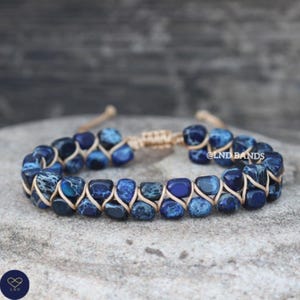 Macrame Imperial Jasper Bracelet: Adjustable Ethnic Yoga Jewelry