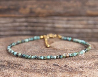 Anklet: African Turquoise 3mm Faceted, Meditation Bohemian Yoga Tibetan, luck protection