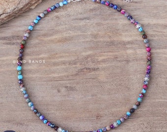 Galaxy Sea Sediment Halskette, verstellbar, Minimalist Boho Halskette, Naturstein Halskette, Zierliche Halskette, tibetischer Edelstein, 4x4mm