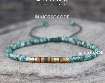 Morse Code OHANA Bead Bracelet: Adjustable Inspiration, Motivation, Affirmation, Meaningful, family love