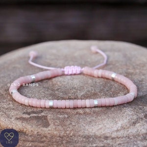 Pink Opal Adjustable Minimalist 2x4mm Beaded Bracelet, Natural gemstone, Libra Birthstone, Summer gift, Boho Ethnic Style, Birthday gift