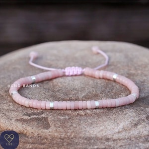 Rosa Opal einstellbares Minimalist 2 x 4 mm Perlen Armband, Natürlicher Edelstein, Waage Geburtsstein, Sommer Geschenk, Boho Ethnic Style, Geburtstagsgeschenk