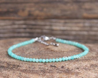 Anklet: Amzonite 3mm Faceted, Meditation Bohemian Yoga Tibetan, love calming