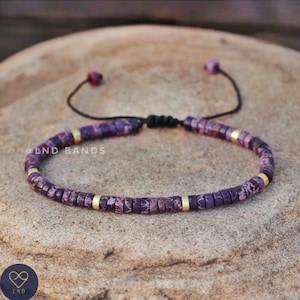 Dainty Purple Minimalist Adjustable Jasper Bracelet, 2x4mm Natural Stone Beads, Dainty Bracelet, Tibetan bracelet, Boho, Unisex