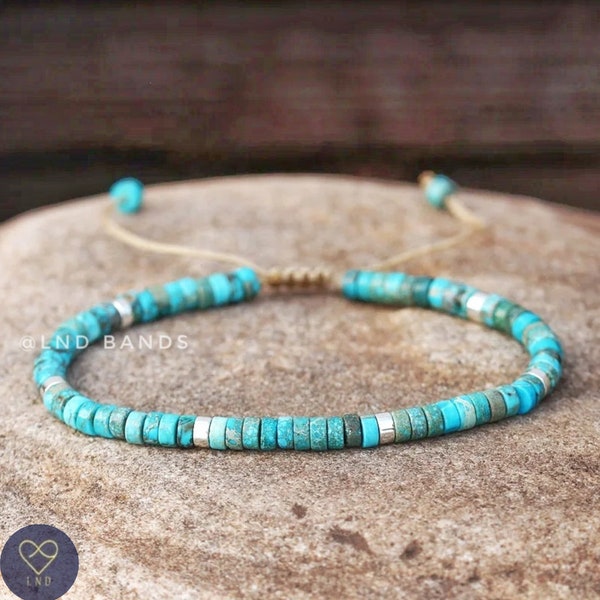 Turquoise Jasper Bead Bracelet, Imperial Jasper Beads, Dainty Bracelet, Boho Ethnic style, 2x4mm, Yoga Bracelet