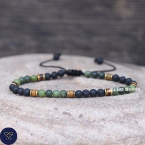 Jade, Black Lava Stone Tiger Eye Adjustable Bead Bracelet: Round Beads 4mm