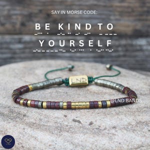 Morsecode armband "Wees aardig voor jezelf" - inspiratie, motivatie, ondersteuning, aanmoediging, bevestiging, zinvol, eigenliefde