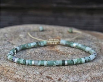 Green Jade 2x4mm Bead Bracelet, Adjustable Minimalist Bohemian Bracelet, Yoga, Ethnic,  gift for her and him, birthday gift, summer gift