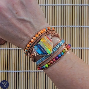 7 Chakra Imperial Jaspis Armband, mehrfarbiges Jaspis, Edelstein Wickelarmband, Leder Wickelarmband, Boho Yoga ethnisch Armband, Kristall