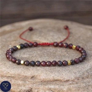 Garnet Beaded Bracelet - Tibetan Bracelet, Adjustable Gemstones Dainty Bracelet, Yoga, Minimalist Bohemian Bracelet, January Birthstone