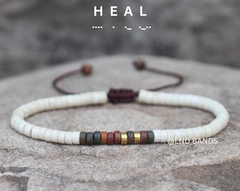 Morse Code HEAL beaded Bracelet - Encouragement Support Inspirational Uplift Motivation meaningful