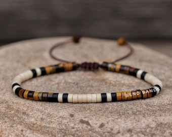 Tiger Eye Ivory Howlite Gemstone Bead Bracelet: 2x4mm Adjustable Minimalist Boho Yoga Healing courage