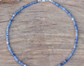 Blue Aventurine  High Quality Bead Necklace, 2x4mm Natural Stone Beads, Dainty Necklace, Boho style, Summer gift, Minimalist Necklace