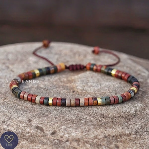 Colourful Picasso Jasper Bead Bracelet, Adjustable Minimalist Bohemian Bracelet, Yoga, Ethnic,  gift for her and him, birthday gift